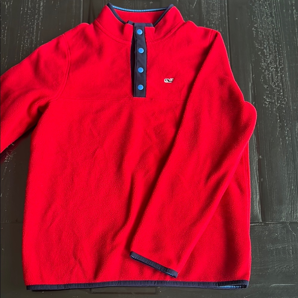 Worn Once! Vineyard Vines Red Fleece Pullover with Navy Blue Accents